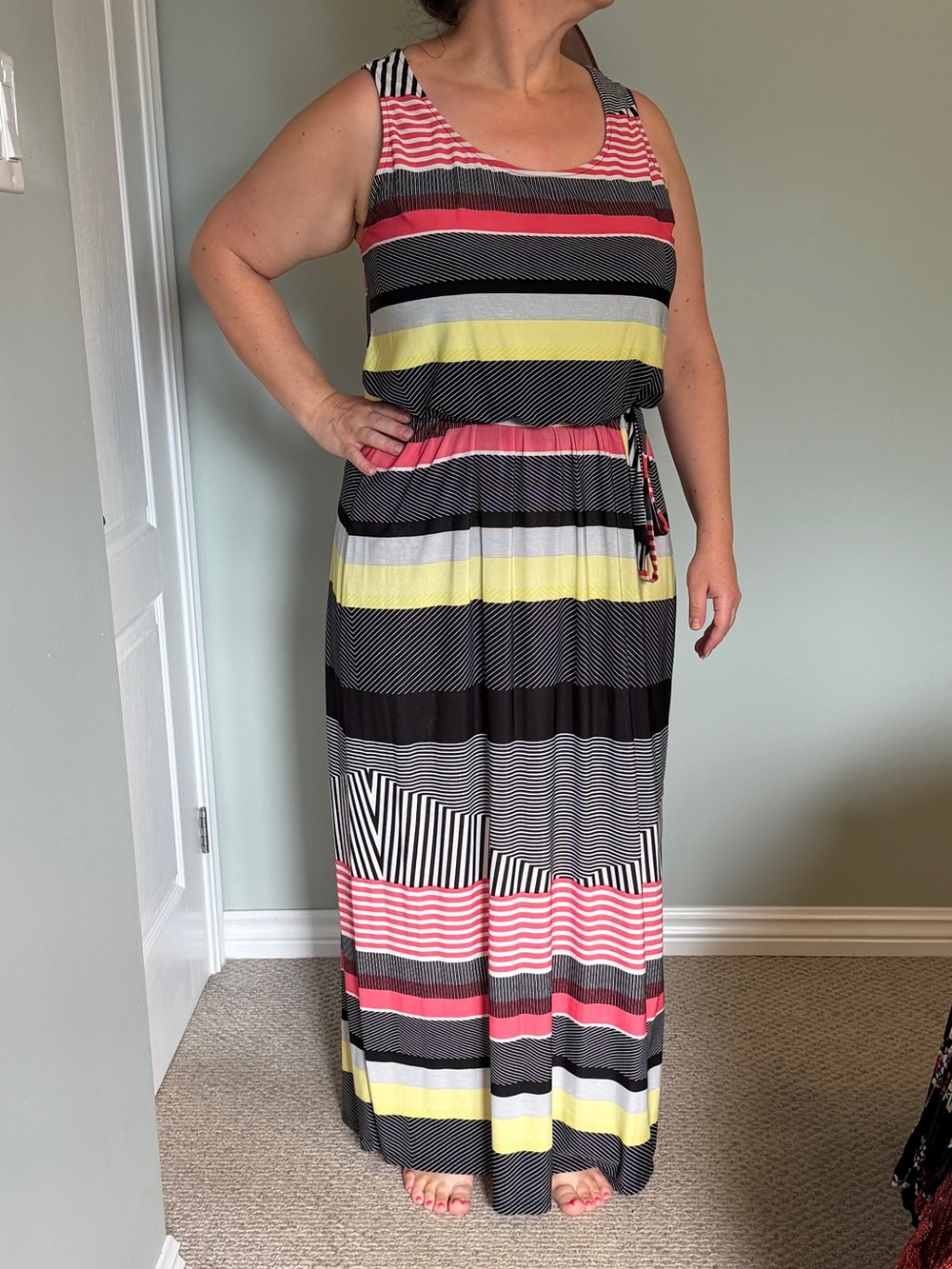 Dex Striped Sleeveless Maxi Dress - Coral/pink, Yellow, Black, White